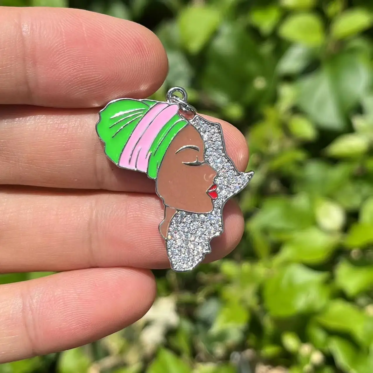 5pcs Cubic Zirconia Paved Africa Map Pendant AKA Turban African Black Queen Woman Charms For Bracelets Necklace Jewelry Making