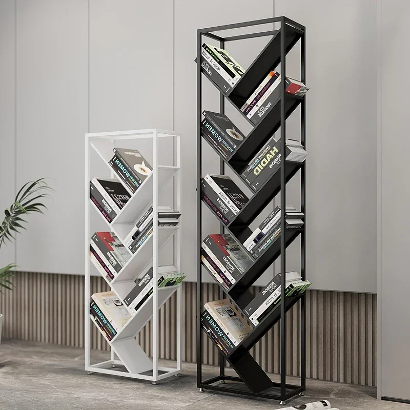Wrought iron bookshelf Floor-to-ceiling storage Simple small household reading bookcase Simple dormitory student learning sto