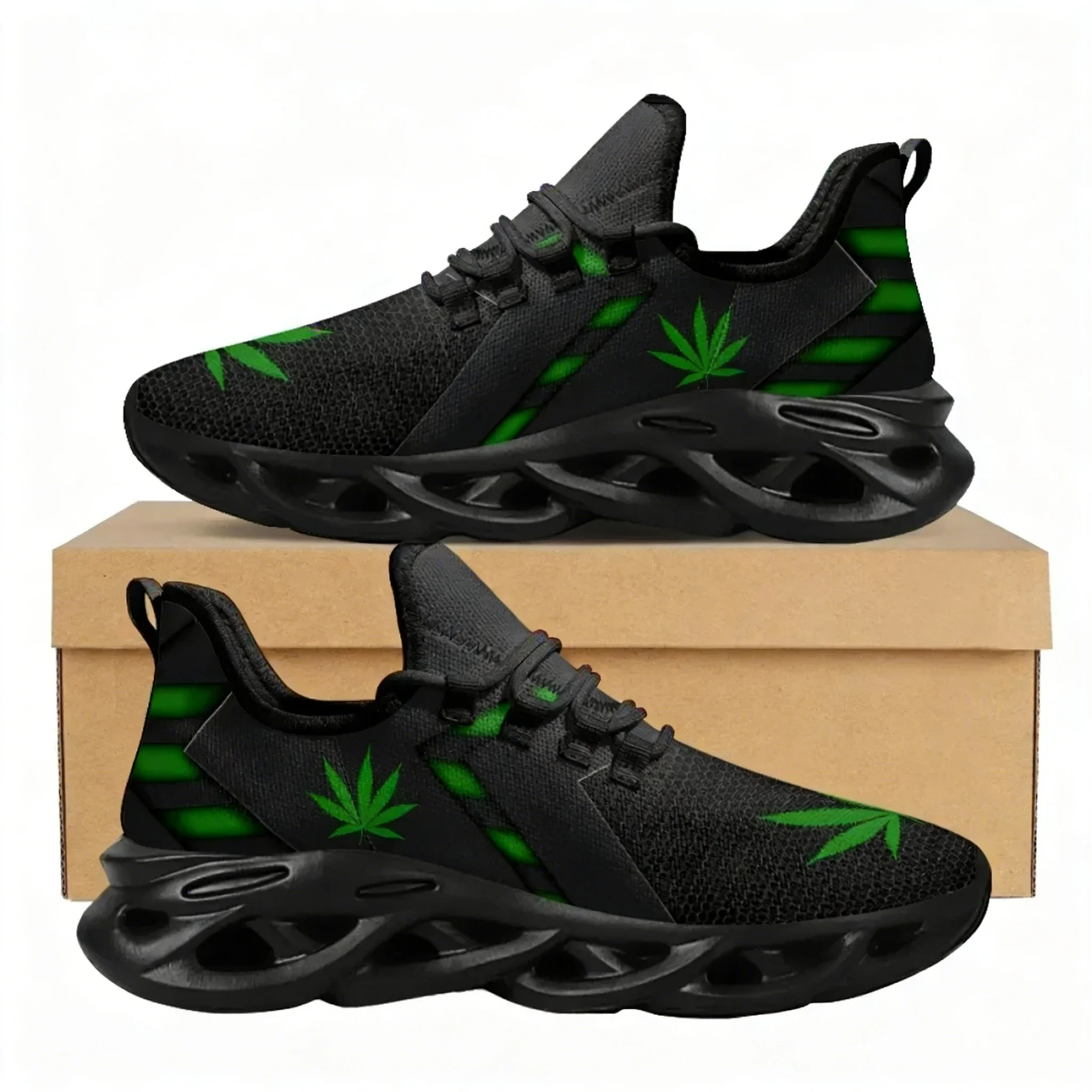 

3D Green Weed Leaves Printing Athletic Shoes for Women Breathable Lace Comfort Femme Footwear Platform Sneakers luxury