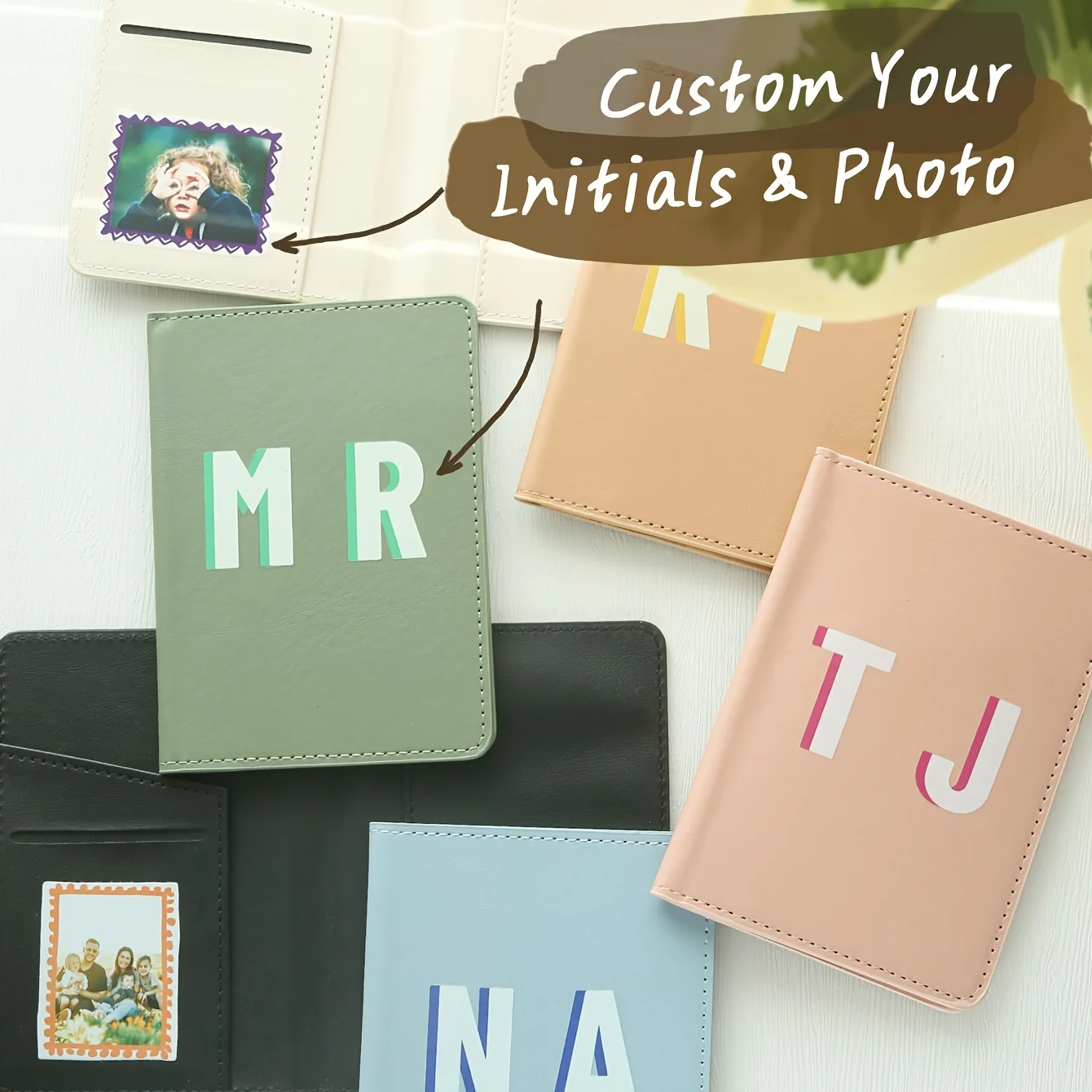 

Personalized Passport Cover with Custom Initial & Photo Slim Pu Leather Travel Passport Protector Customizable Gift for Traveler