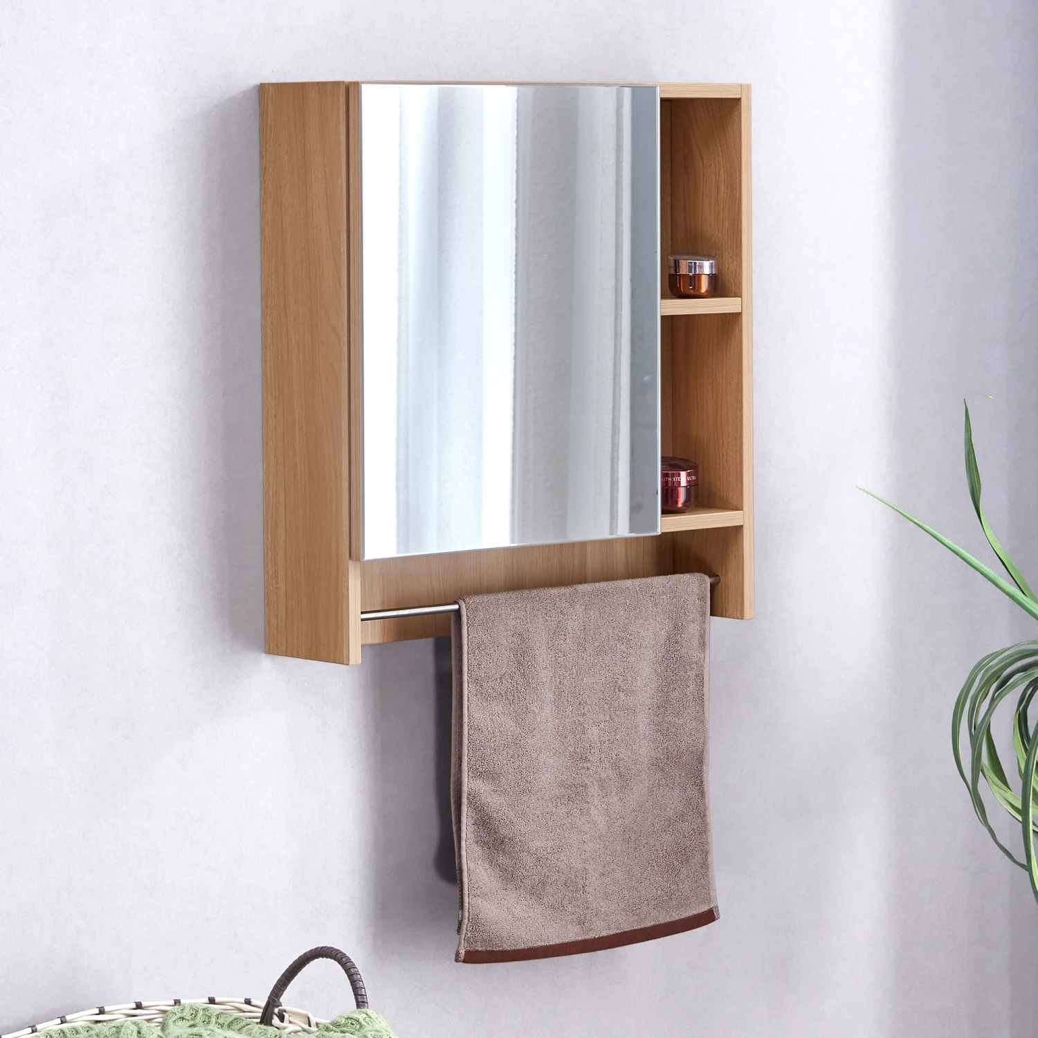 Bathroom Mirror Cabinet Wall Mounted,Medicine Cabinet,Over The Toilet Storage Cabinet with Shelves and Towel Rack