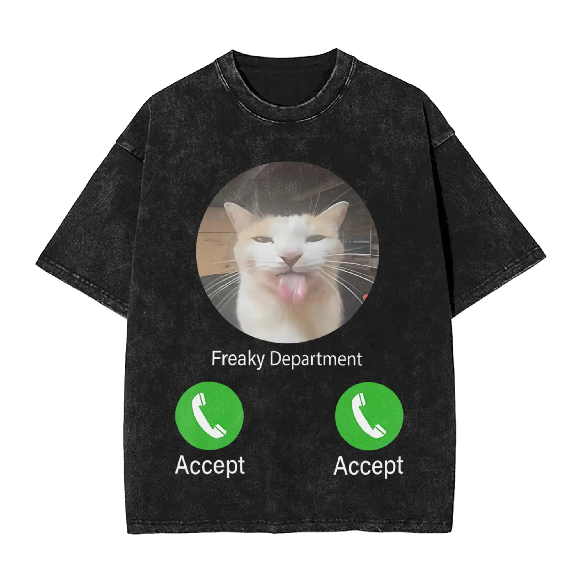 Freaky Department Funny Cat Meme Washed T Shirts Streetwear  Vintage T-Shirt  Tee Shirt Men Women 100% Cotton Harajuku Printed