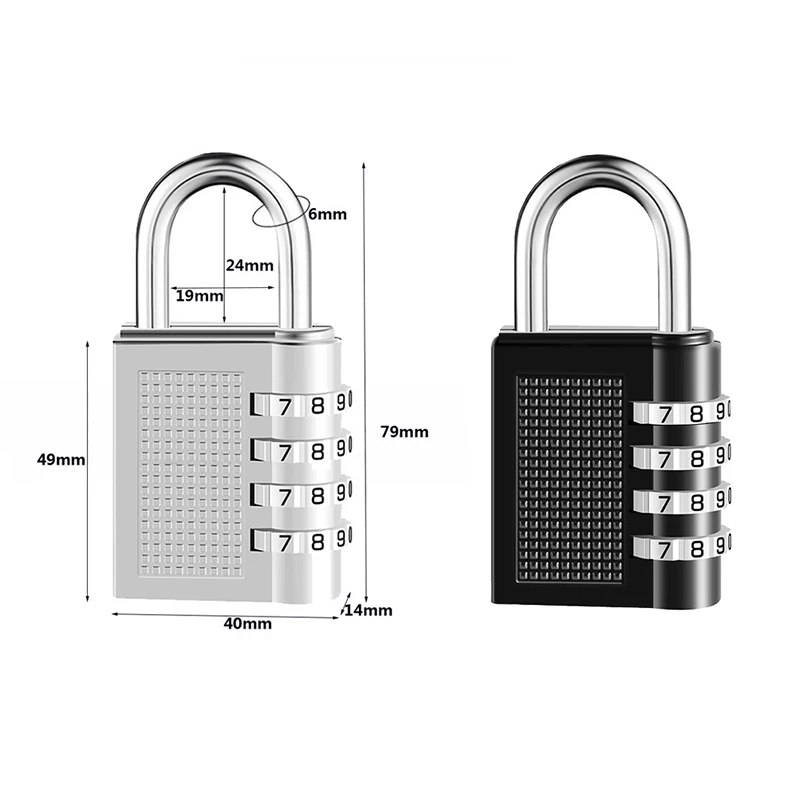 4 Dial Digit Combination Lock Outdoor Safely Code Black Heavy Duty Weatherproof Security Padlock for Luggage Zipper Cabinet