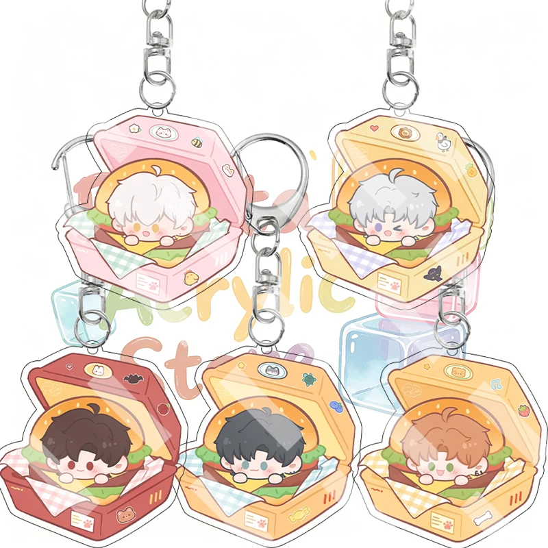 Cartoon Light and Night Burger Bento Box Q Version Anime Acrylic Keychain Su Xiao Yi Xia Character Cute Key Ring Pendant Gifts