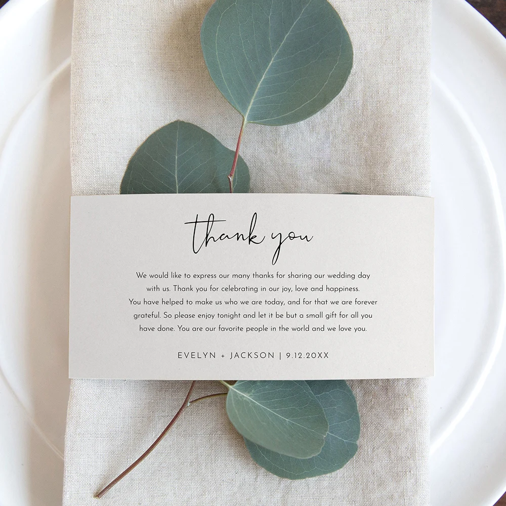 Custom Wedding Paper Napkin Ring Party Table Decor Menu Cards Place Settings Napkin Wrap Thankful for You Dinner Reception Menu