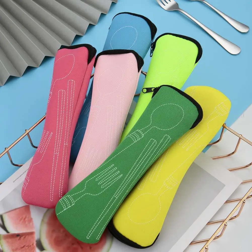 Home Storage Tableware Bag Portable Wear-resistant Fabric Tableware Spoon Fork Storage Pouch for Office