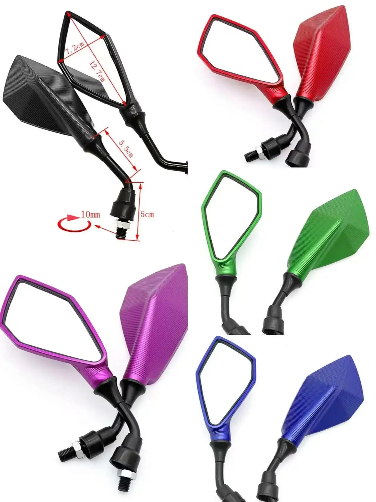 AliExpress NONE Flexible Motorcycle Rearview Mirrors, Wide Angle, Adjustable, Bicycle, Bike Handlebar Side, Rear View Mirror, 10mm, 2Pcs