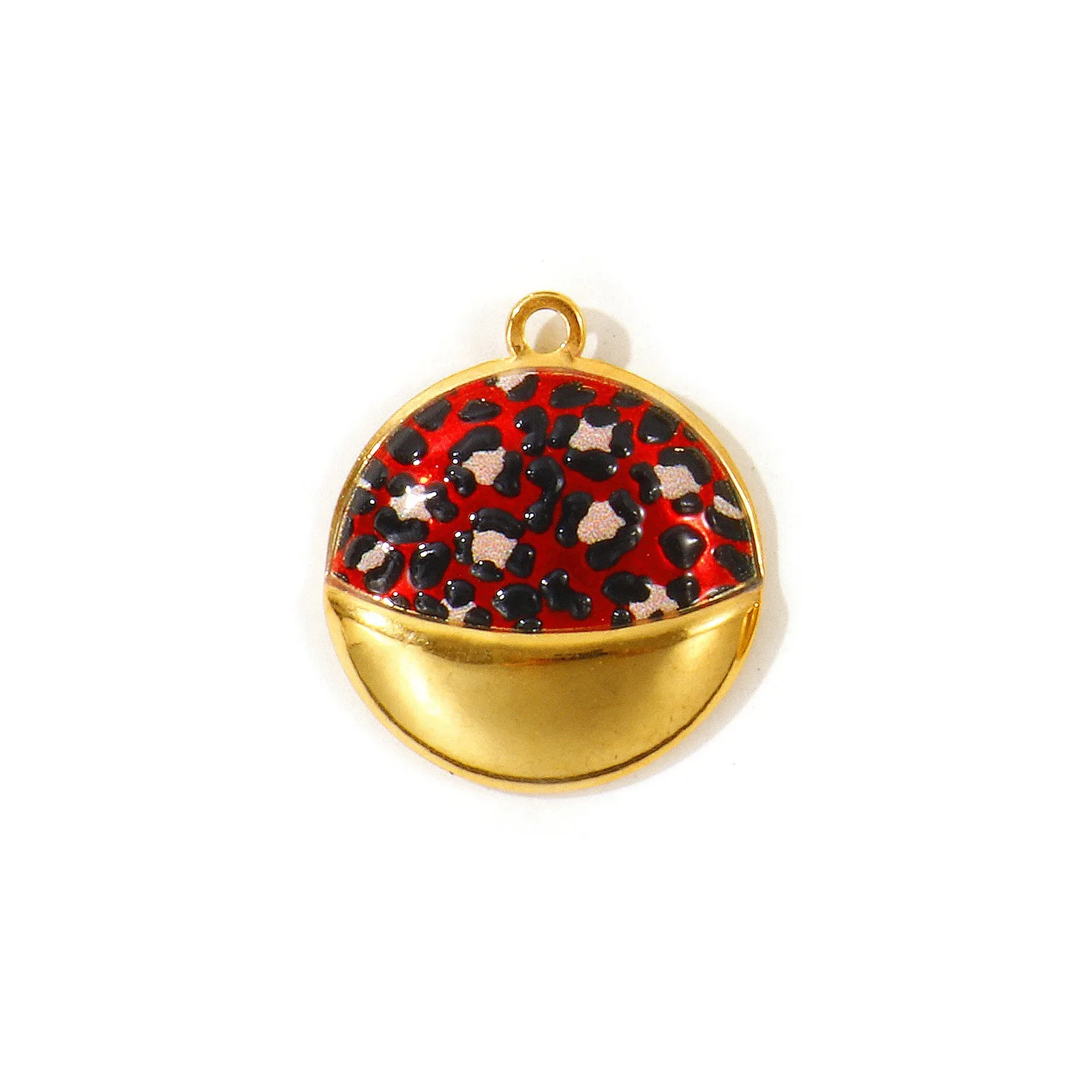 2 Stück Runde Anhänger mit Leopardenmuster, 18K vergoldet, aus 304 Edelstahl, für DIY-Halsketten und Schmuckherstellung, 25x22mm – Detail 2