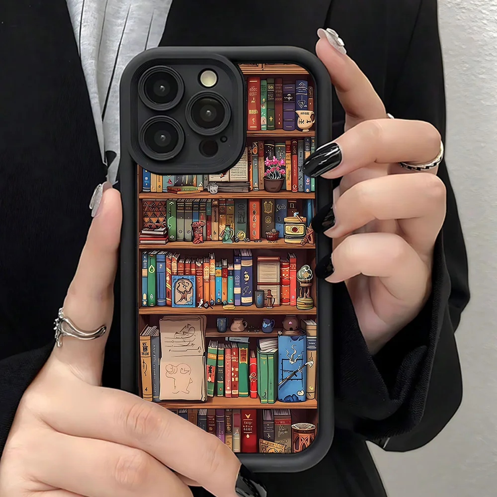 

Creative Bookshelf and Book Pattern Phone Case for iPhone 16 15 14 13 12 11 Pro/ Max/Plus Anti-fall and Shock