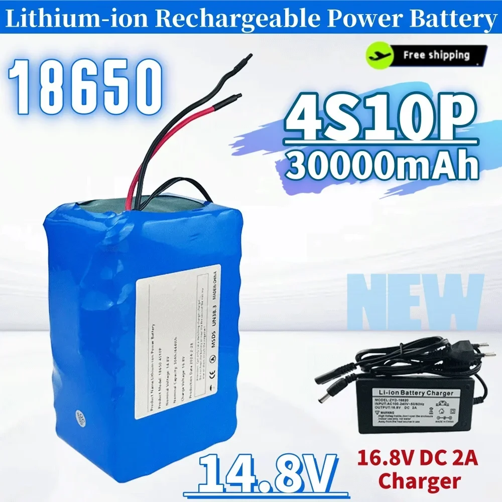 

4S10P 14.8V 30Ah 444Wh 18650 Lithium Battery Pack with BMS for Inverter Smart Robot High-power Equipment Etc+16.8V charger