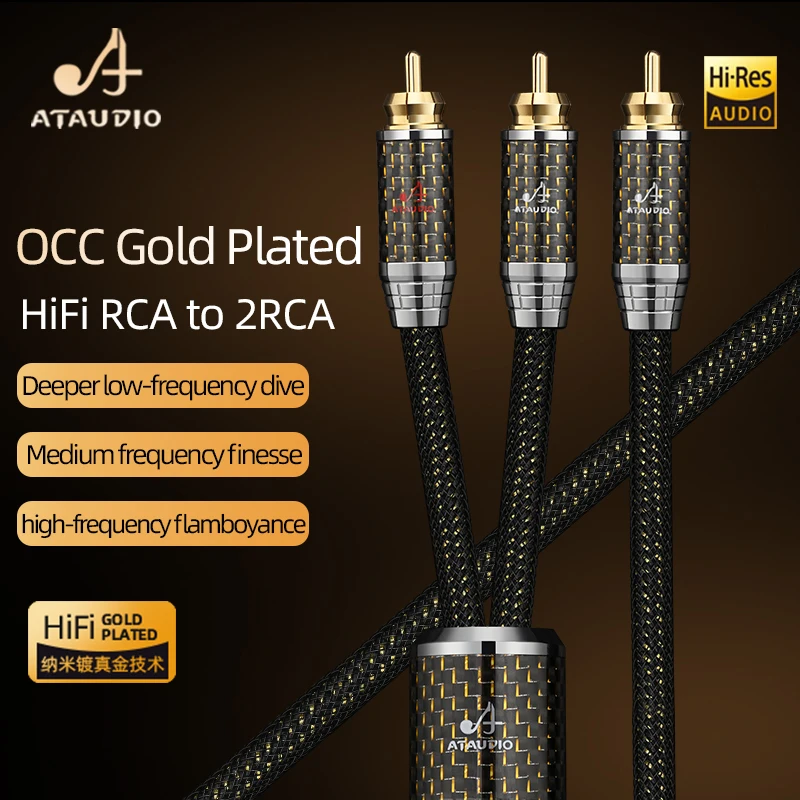 

ATAUDIO HiFi RCA to 2RCA Cable for Amplifier DAC OCC Gold-plated RCA Male to 2RCA Male Y Subwoofer Cable