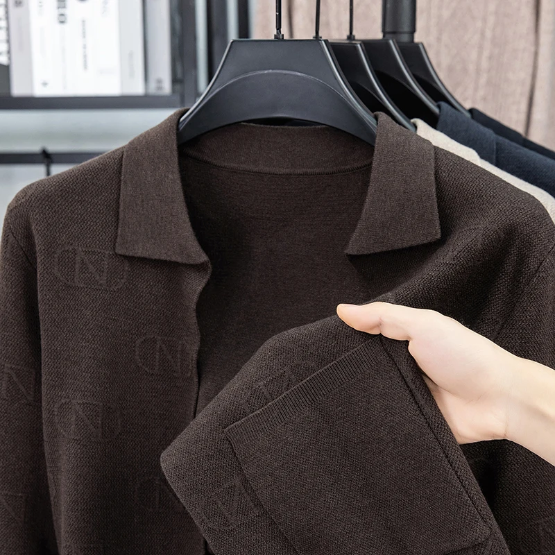 Men's Luxury Knitted Cardigan Long Sleeve Lapel Button down Sweater Solid Color Autumn Winter Fashion Casual Classic Men's Wear