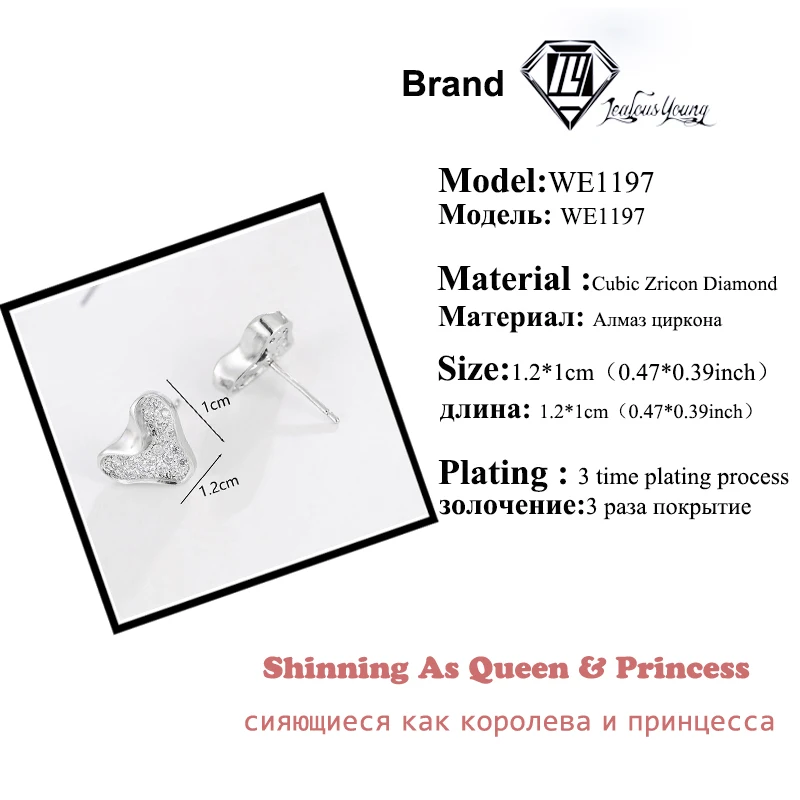 Cute Love Set Zirconia Stud Earrings Korea White Gold Color Simple Earings Fashion Girl Heart Sweet Sister Women Gift Brincos