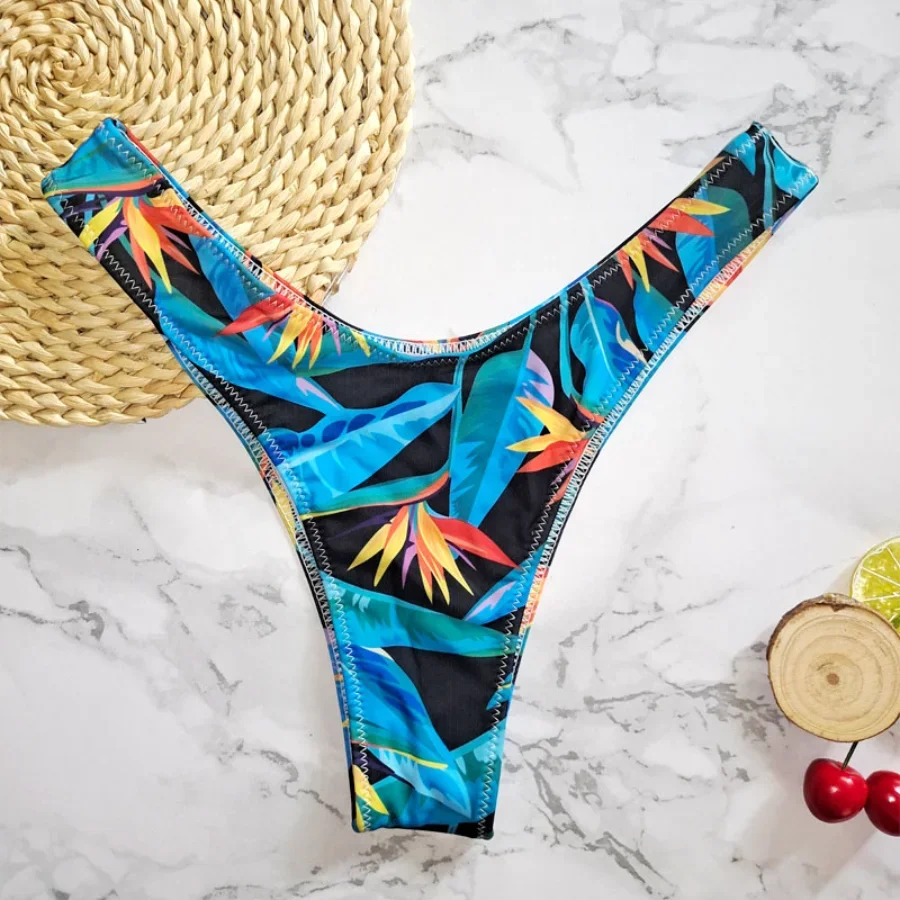 Sexy Leaves Print Swimwear Women Briefs V Shape Bikini Bottom Brazilian Thong Swimsuit Classic Cut Bottom Biquini Swim Short