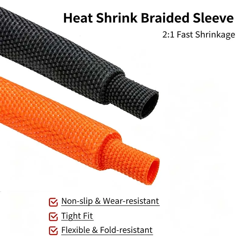 Heat Shrink Braided Fabric Sleeve PET Textile, High Temp Wearproof Protective Tube for Automotive Wiring Harness Cables