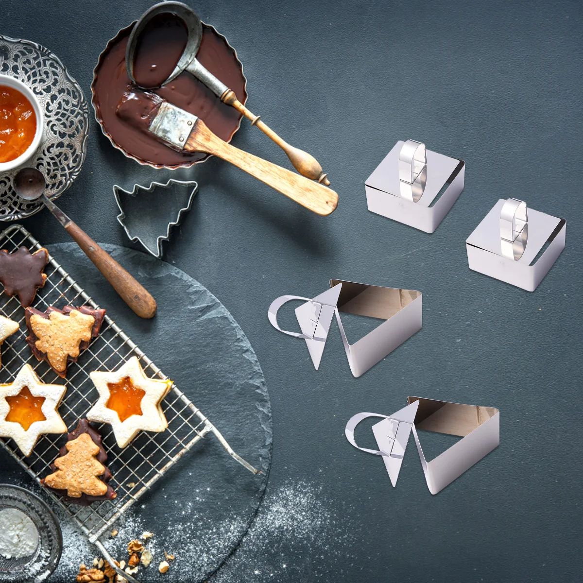 

4pcs Cake Ring Mold Non-Stick Reusable For Pizza Supplies Diy Cookies Tarts Cake Baking Supplies Baking Tools