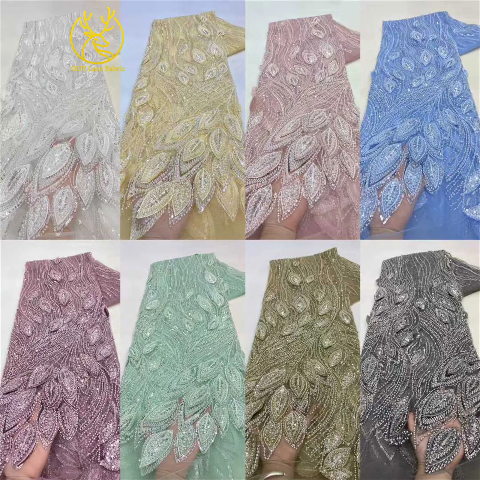 Luxuriöser französischer 3D-bestickter Perlen-Tüll-Spitzenstoff 2026 – Hochwertiger nigerianischer Pailletten-Spitzenstoff für Brautkleider und Hochzeitskleider – Detail 3