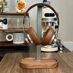 Black Walnut Solid Wood Headphone Stand Metal Alloy Headphones Display Earphone Desktop Storage E-sports Gaming Headset Hanger