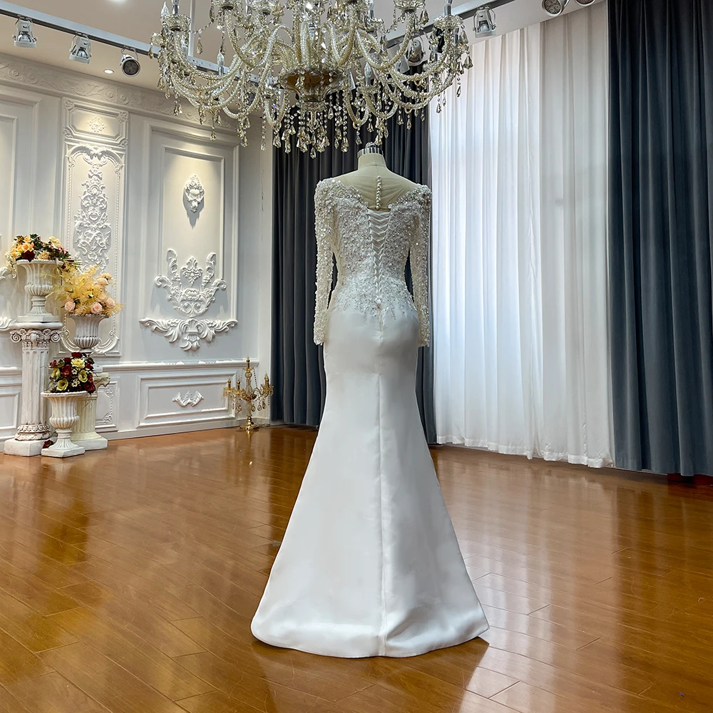 تخصيص NS5011 أماندا فستان الزفاف حورية البحر الساتان مع تنورة قابلة للإزالة #4