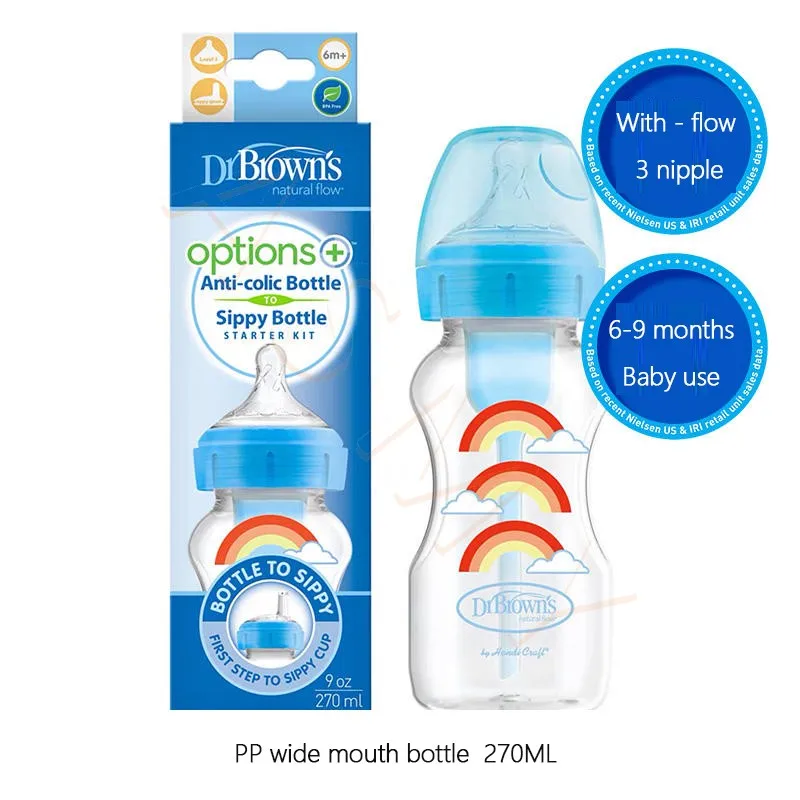dr-brown's-baby-bottle-for-newborns-wide-diameter-150ml-270ml-color-printed-children's-milk-bottle