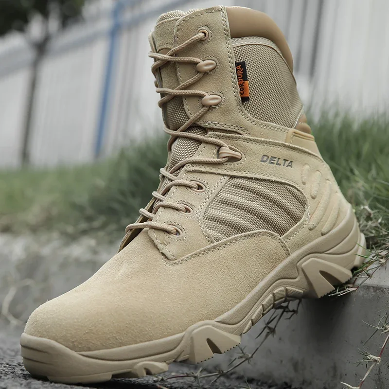 Men Desert Tactical Boots Mens Work Safty Shoes Special Force Waterproof Boot Lace Up Combat Ankle Boots Big Size