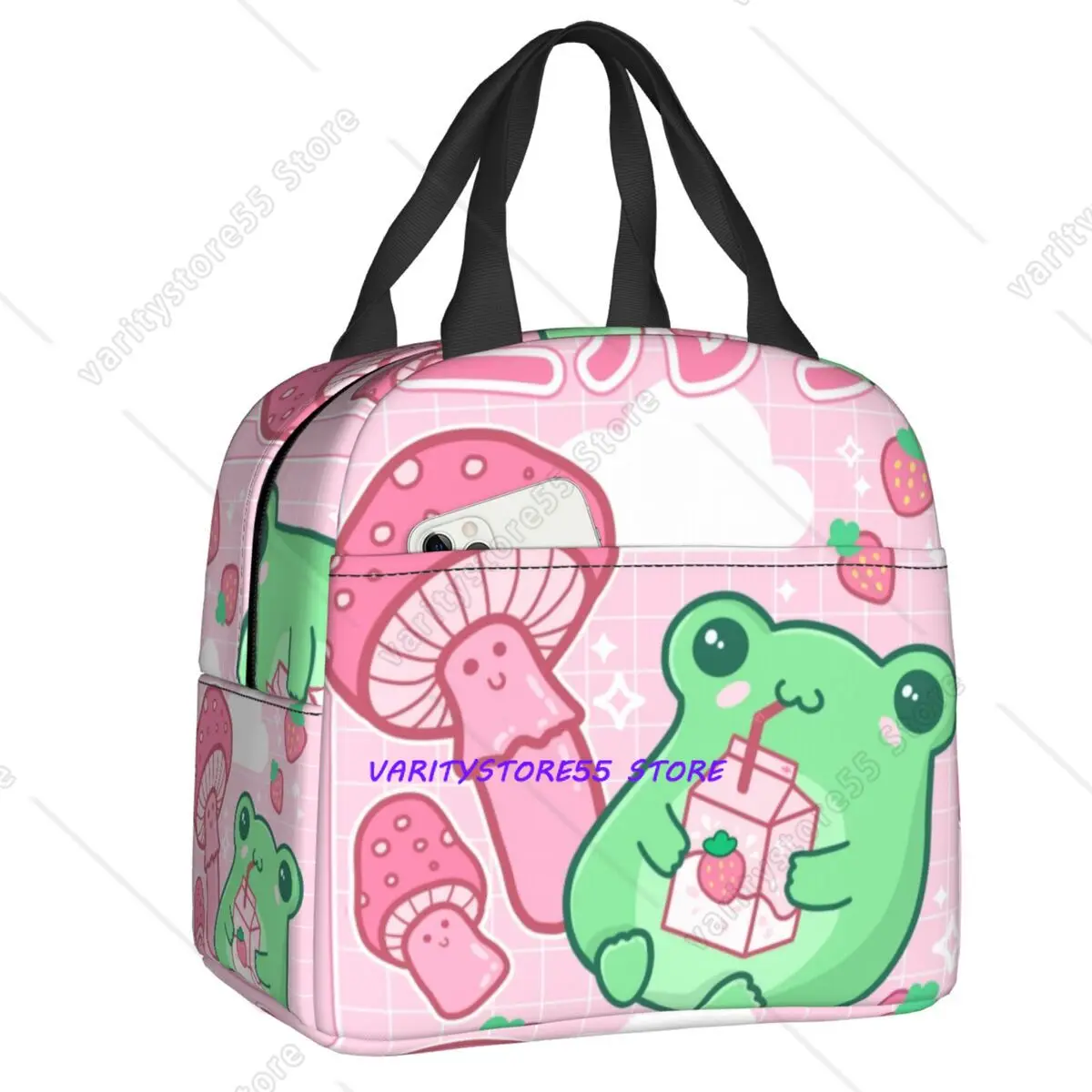 Custom Pink Fungi And Bubble Milk Froggy Lunch Bag Women Cooler Warm Insulated Lunch Box for Student School
