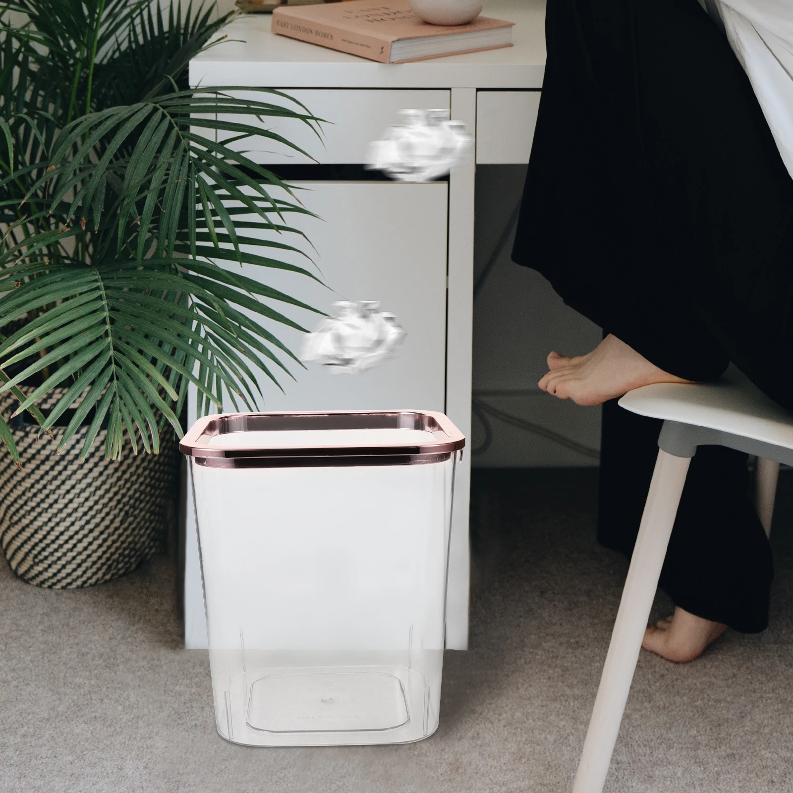 

Creative Trash Can Small Transparent Rectangle Desk Bin Bedroom Garbage Can Clear Snack Container Kids Dorm Litter Box