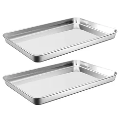 2Pcs Household Stainless Steel Baking Grilling Plate Rectangular Barbecue Tray Restaurant Baking Dish Kitchen Flat Bottom Tray