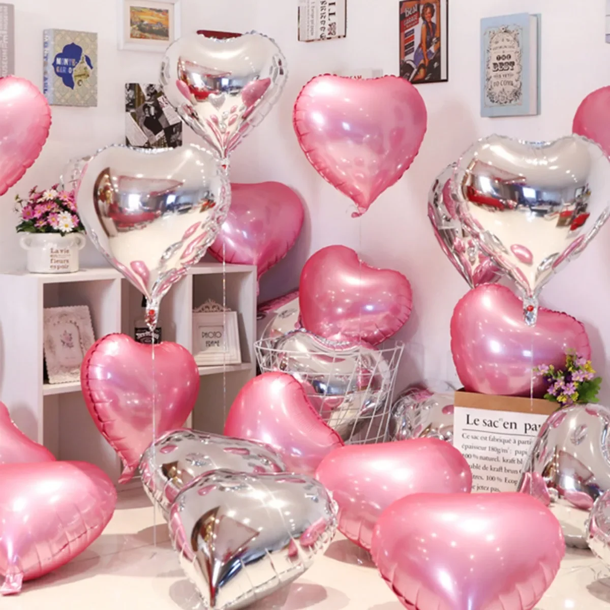 10PCS Foil Heart Shaped Balloons 18 Inch Heart Mylar for Baby Shower Wedding Valentine Decorations Love  Party Valentine's Day