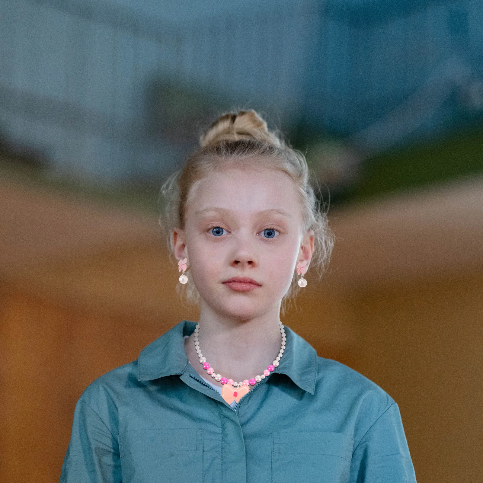 1세트 소녀 공주 보석 리본 목걸이 팔찌 귀걸이 반지 가볍고 편안한 어린이 생일 파티 선물 유아용