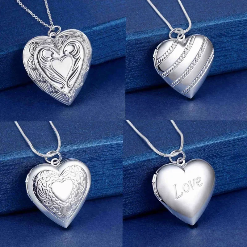 925 Wholesale Fine 925 Sterling Silver Photo Frame Pendant Necklace Snake Chain For Woman Charm Wedding Fashion Jewelry