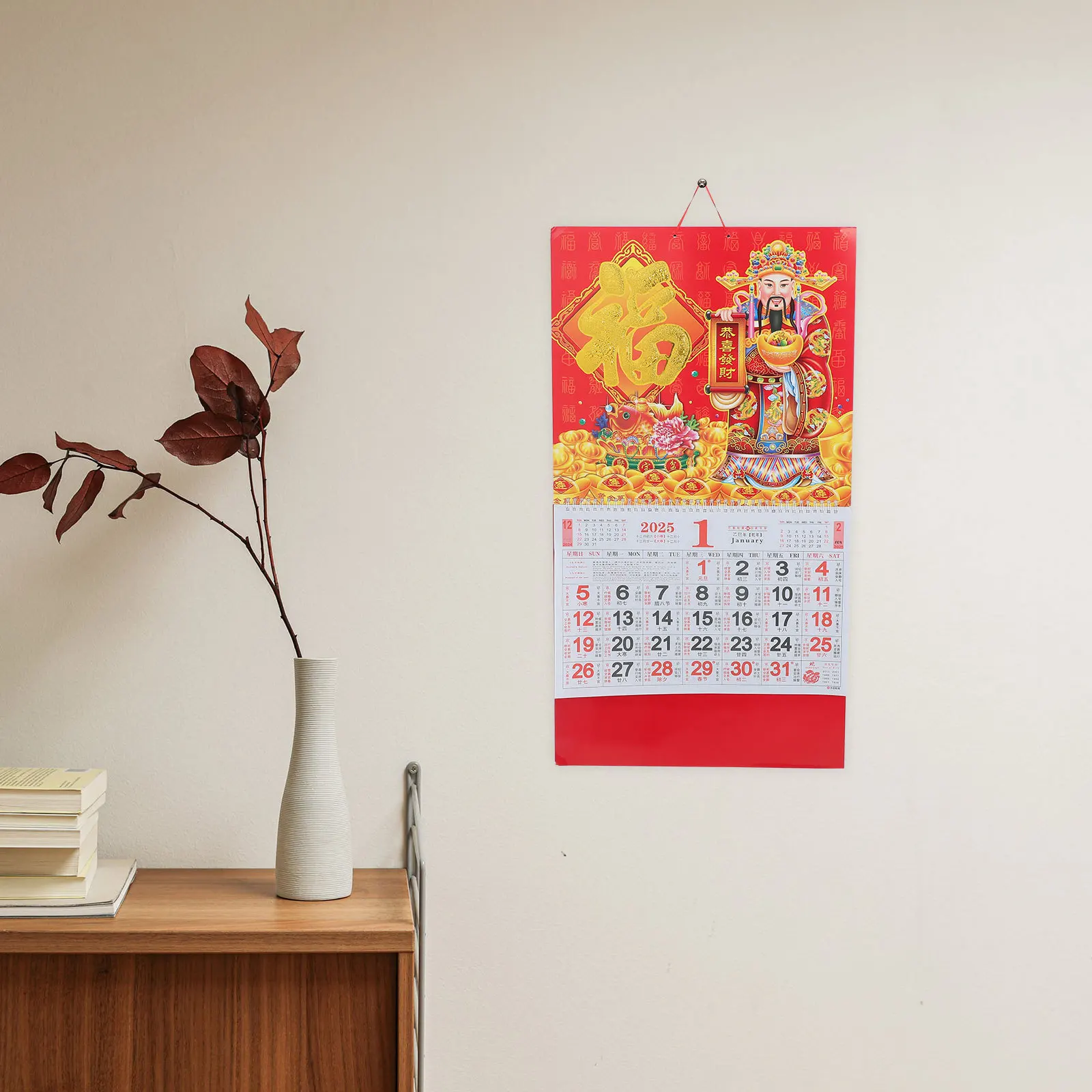 

2025 Year of The Snake Lunar Calendar Chinese Wall Hanging Red Envelope Design Monthly Planner for Living Room Kitchen Workspace