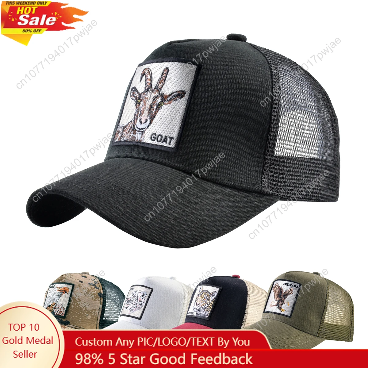 

Fashion Trucker Caps With Embroidery Goat Patch Four Seasons Snapback Baseball Cap For Men Women Adjustable Visor Hat