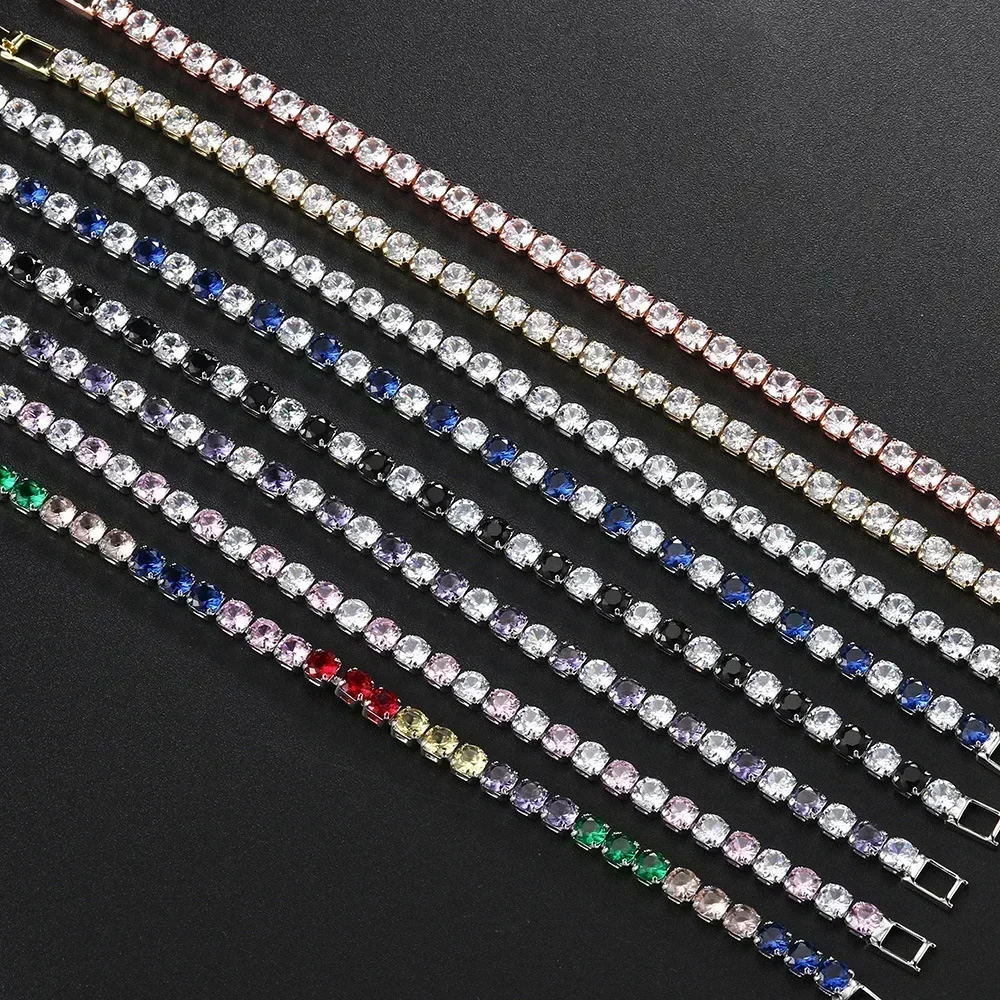 Fashionable 4MM Cubic Zircon Single Row Colorful Exquisite Shining Tennis Bracelet DIY for Men and Women Glamorous Gifts