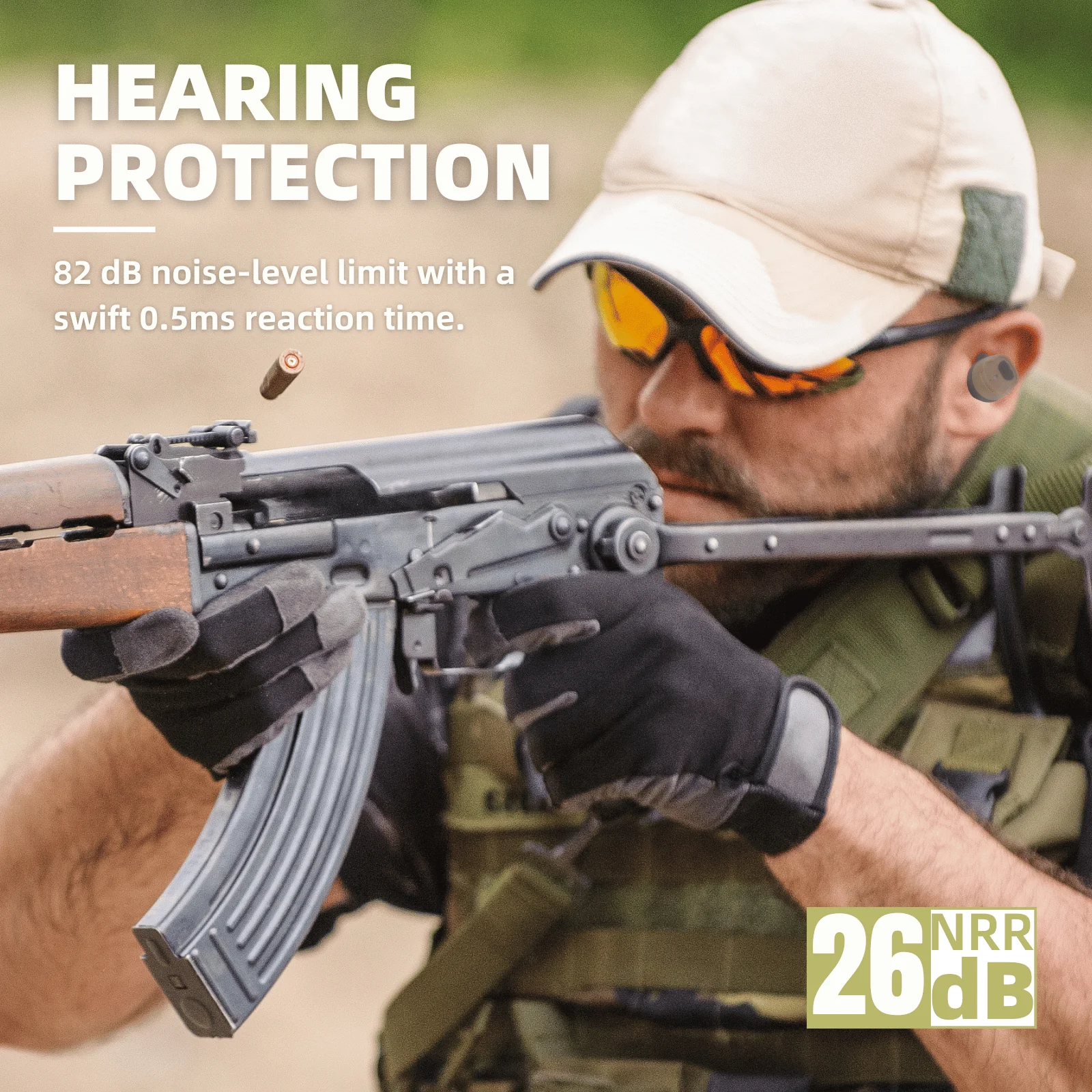 Electronic Shooting Ear Protection Earplugs, NRR26dB Noise Reduction, Hearing Protection Earmuffs for Shooting Hunting