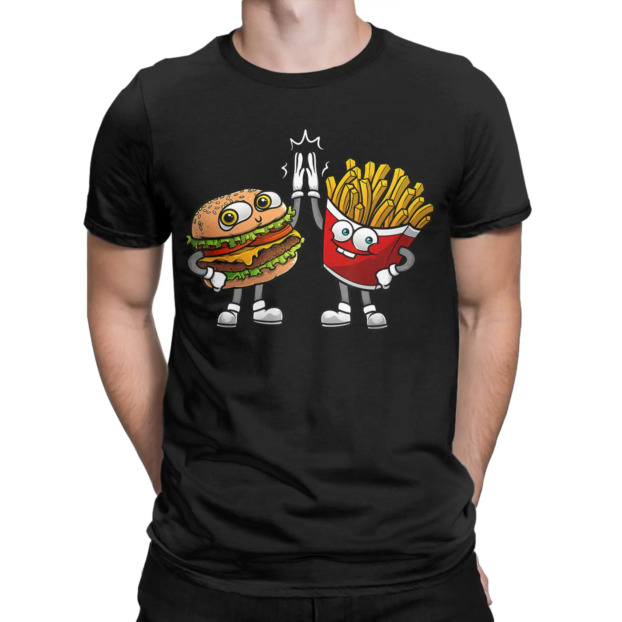 Men's Hamburger French Fries Combo Snacks Fast T Shirts  Cotton Clothing Vintage Short Sleeve Round Collar Tees Unique T-Shirts