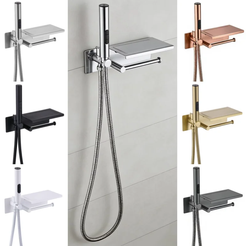 

Brushed Rose Gold Bidet Faucet Hand Protable Toilet Bidet Toilet Bidet Faucet Bathroom Shower Head With Cover Paper Holder