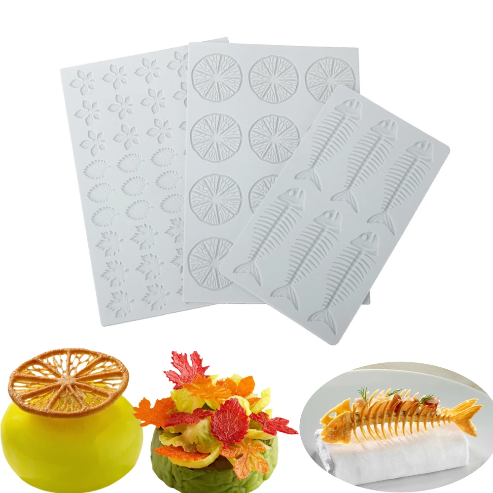 Lemon Slices or Fish Bones or Leaf Design Sugarcraft Pad Silicone Lace Mat Chocolate Chip Decoration Tools Kitchen Fondant Mold