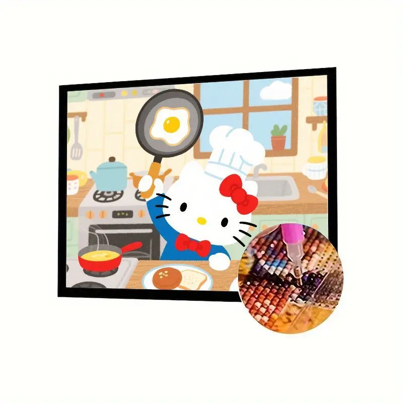 

1PC Cute Hello Kitty Chef Flipping Egg 5D Full Drill Diamond Painting Kit - DIY Cartoon Kitchen Rhinestone Mosaic Art for Home W