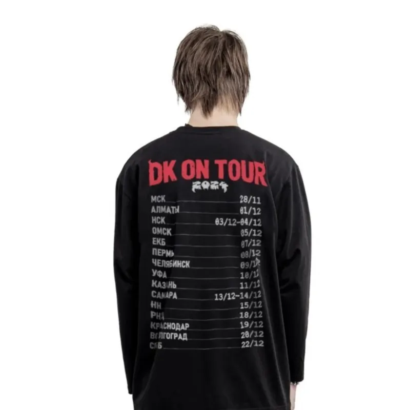 Harajuku Oversized Streetwear Men's Clothing DK ON TOUR Graphic Print Tshirt Cotton Hip Hop Aesthetic Long Sleeve Tops Goth Y2k