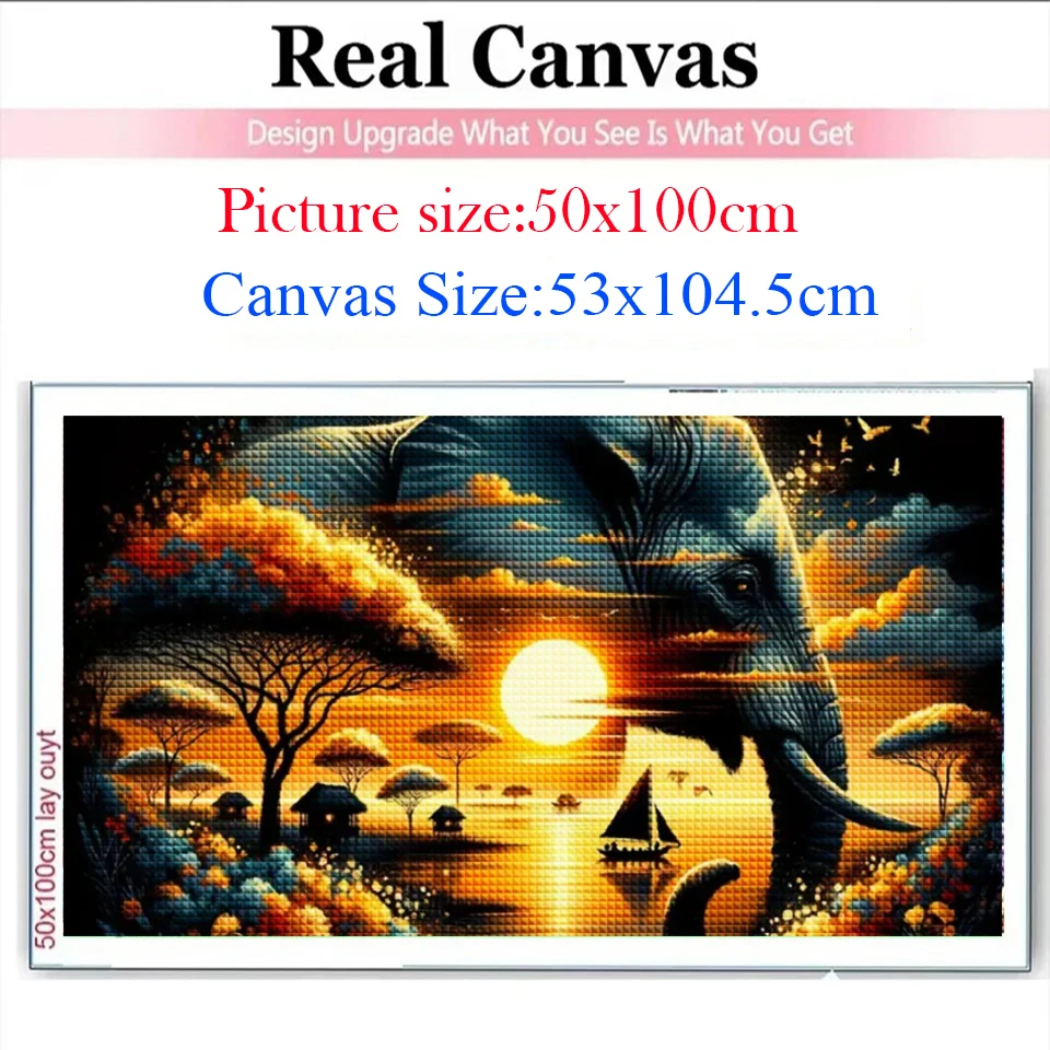 New Vibrant elephant African Landscape Sunset Diy Diamond Painting Large Size Full Diamond Mosaic art Embroidery Home Decor Gift