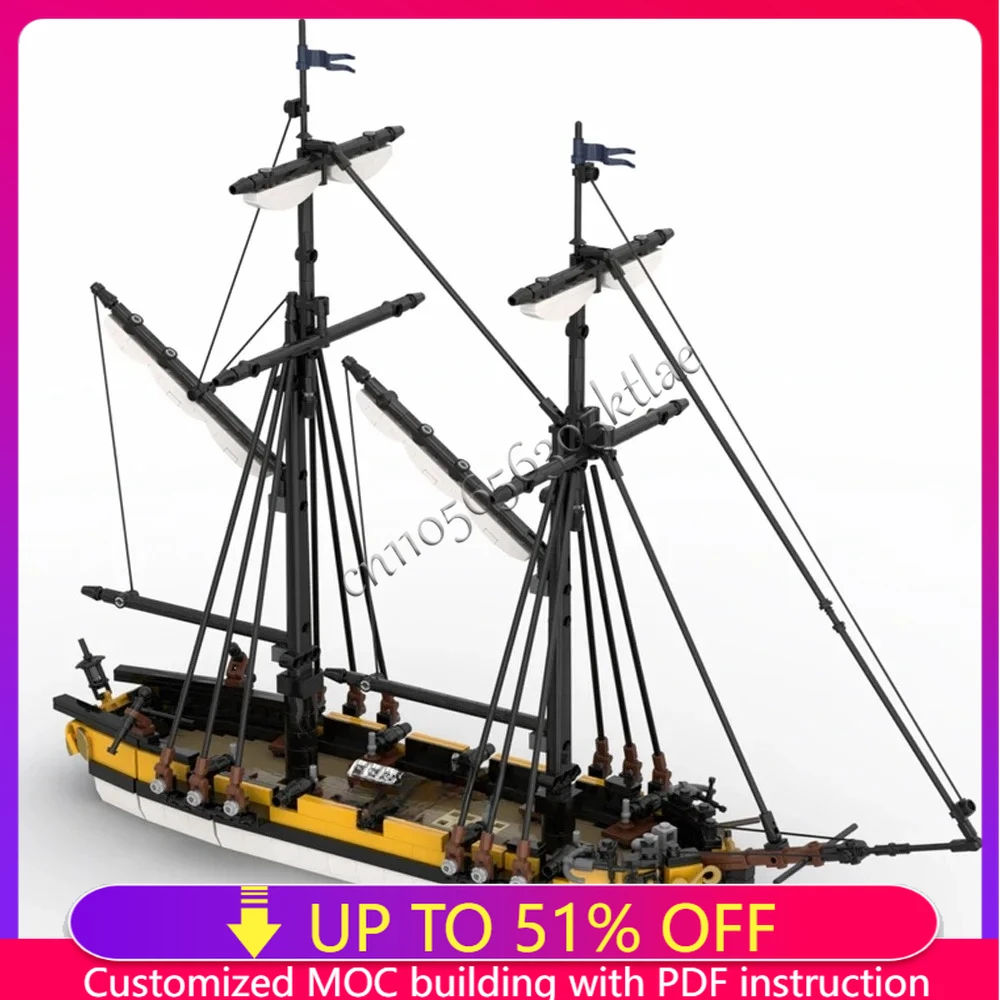 

1383PCS MOC European Medieval HMS Dart Royal Navy chartered war cutter DIY creative ideas warship child Toy Assembly Puzzle Gift