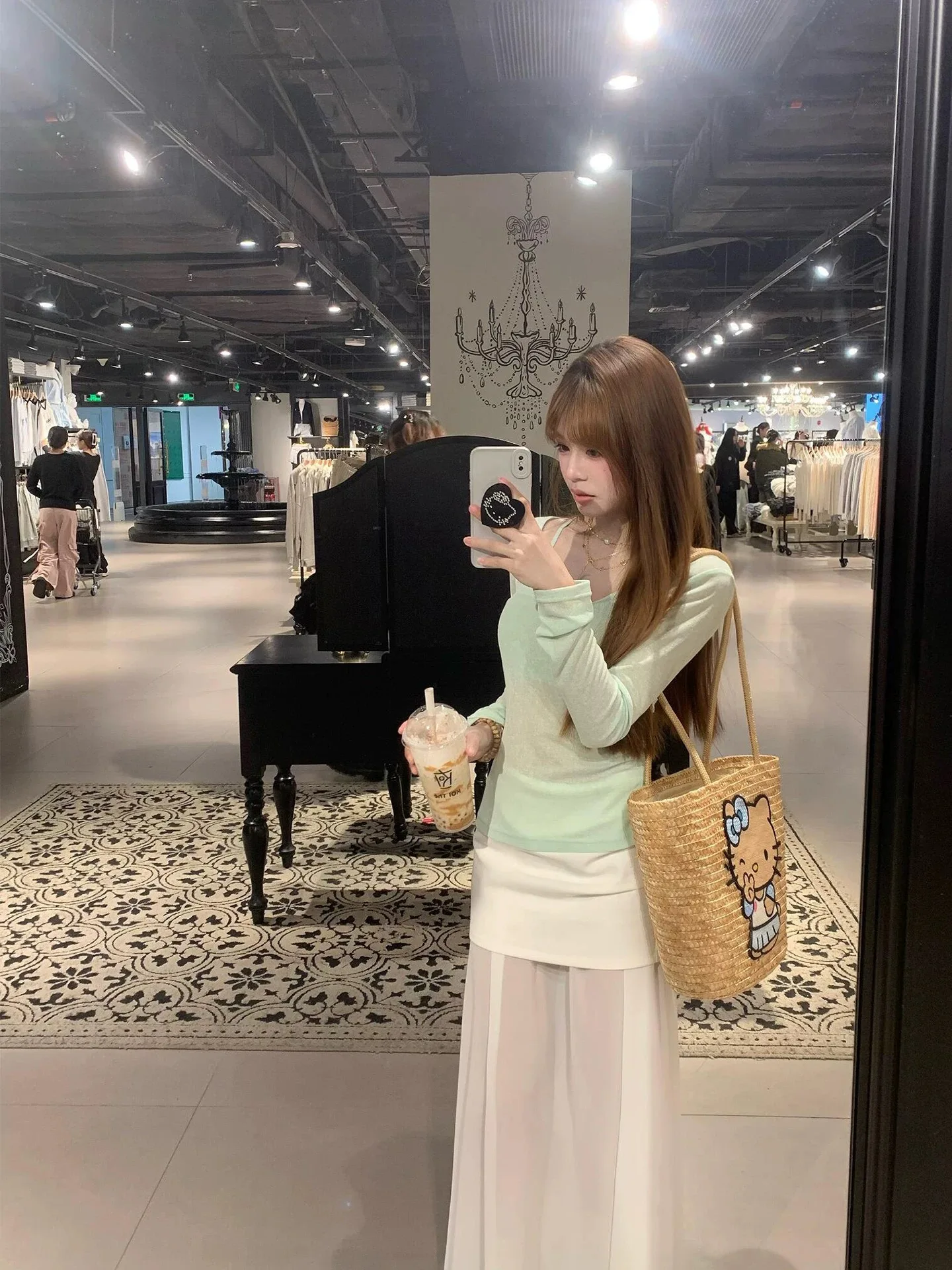 

Beachy Commute Sle Tee-Piece Set Dr Net Splice Skirt Long Sve round Ne T-irt Women's Faion Suit Summer Autumn...