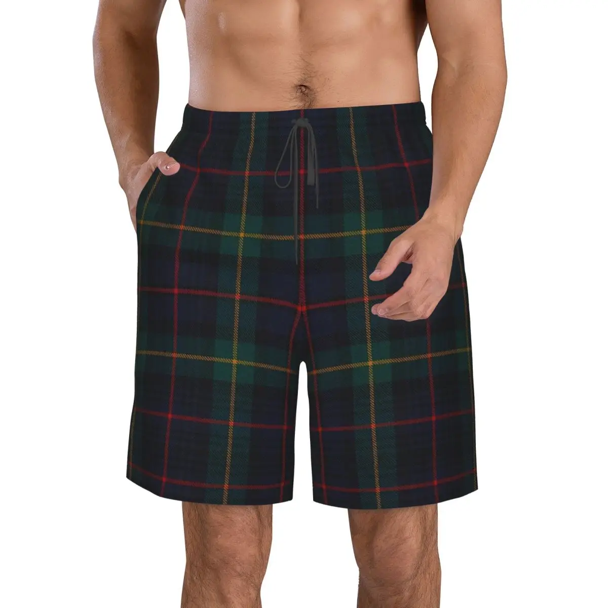 Farquharson Scottish Tartan Trunks Beach Board Shorts Casual Quick Dry Swim Summer Men Pants