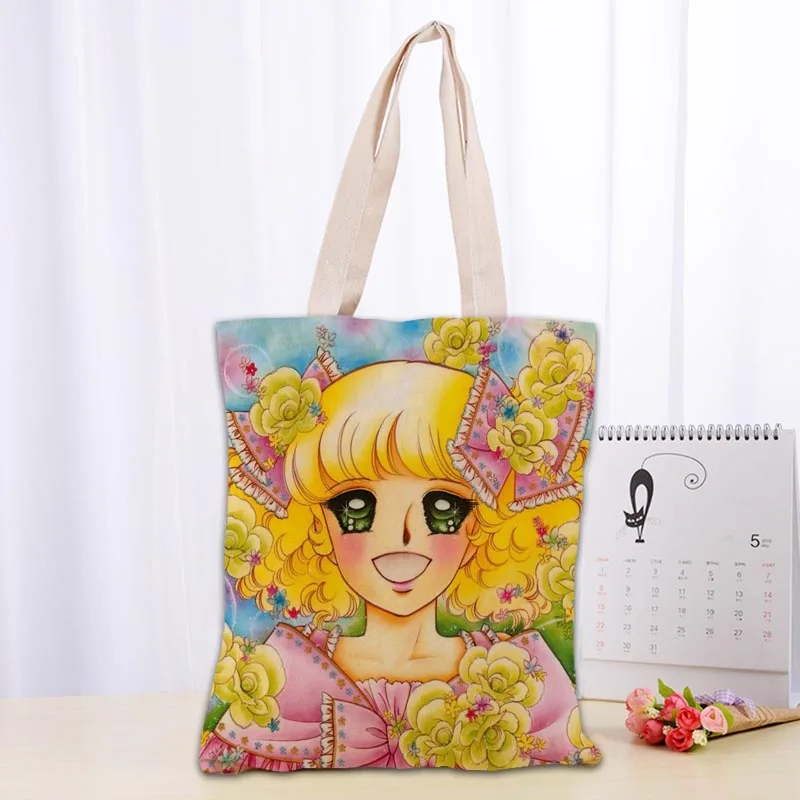 Personalizado doces dos desenhos animados tote sacos de compras 30x35cm sacola reutilizável bolsa feminina ombro pano bolsa dobrável