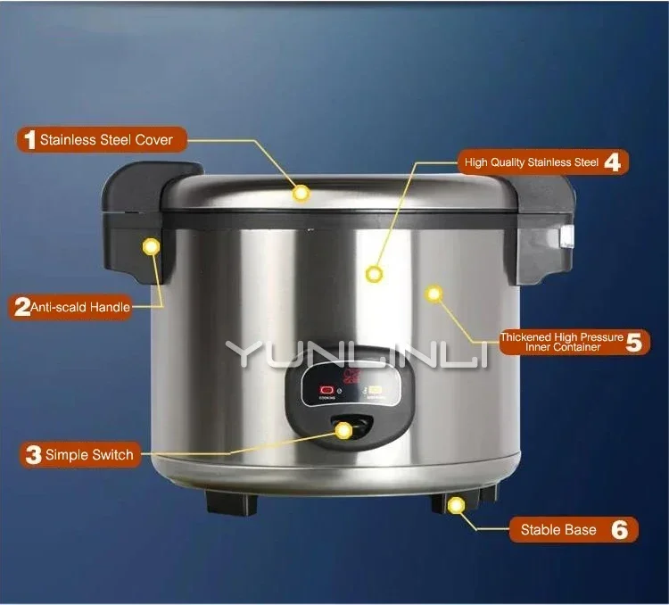 طباخ أرز كهربائي من الفولاذ المقاوم للصدأ ، طباخ أرز تجاري ، 14 لتر ، فندق ، قاعة طعام ، مطعم ،