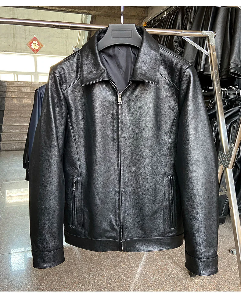 Men Free shipping.wholesales.Outlet.brand New casual slim genuine leather jacket.Dad's business coat.quality cowhide cloth