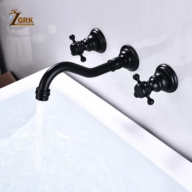 Faucet Bathroom Three Piece Antique Wall Mounted Basin Faucet Bronze Dual Handle Water Taps Brass Bathroom Shower Faucet Set