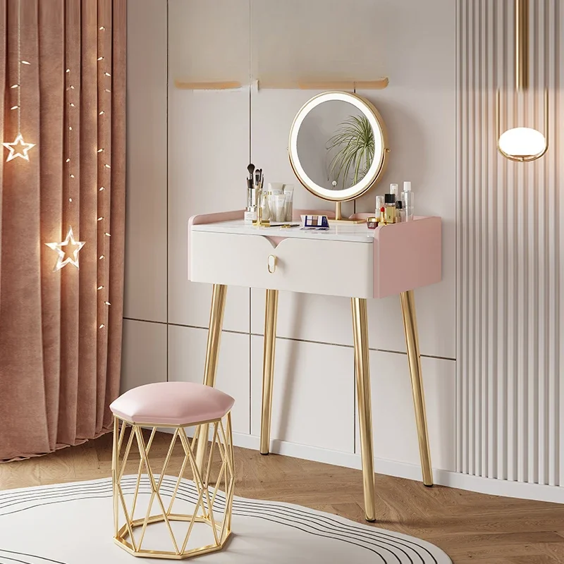 

Mirror Bedroom Dressers Table Makeup Desk Storage Reception Mobile Vanity Dressers Salon Tocador Maquillaje Toilet Furniture