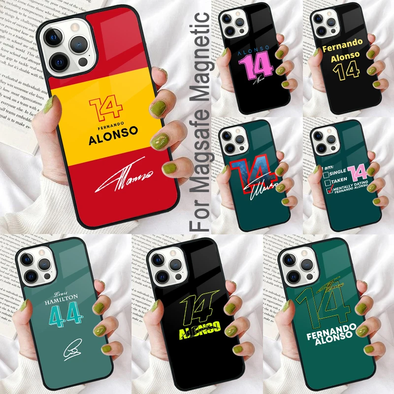 F1 Racing Fernando Alonso 14 Magnetic Soft Phone Case for iPhone 16 Promax 15 Pro 13 14 Plus 11 12 Mini MagSafe Coque